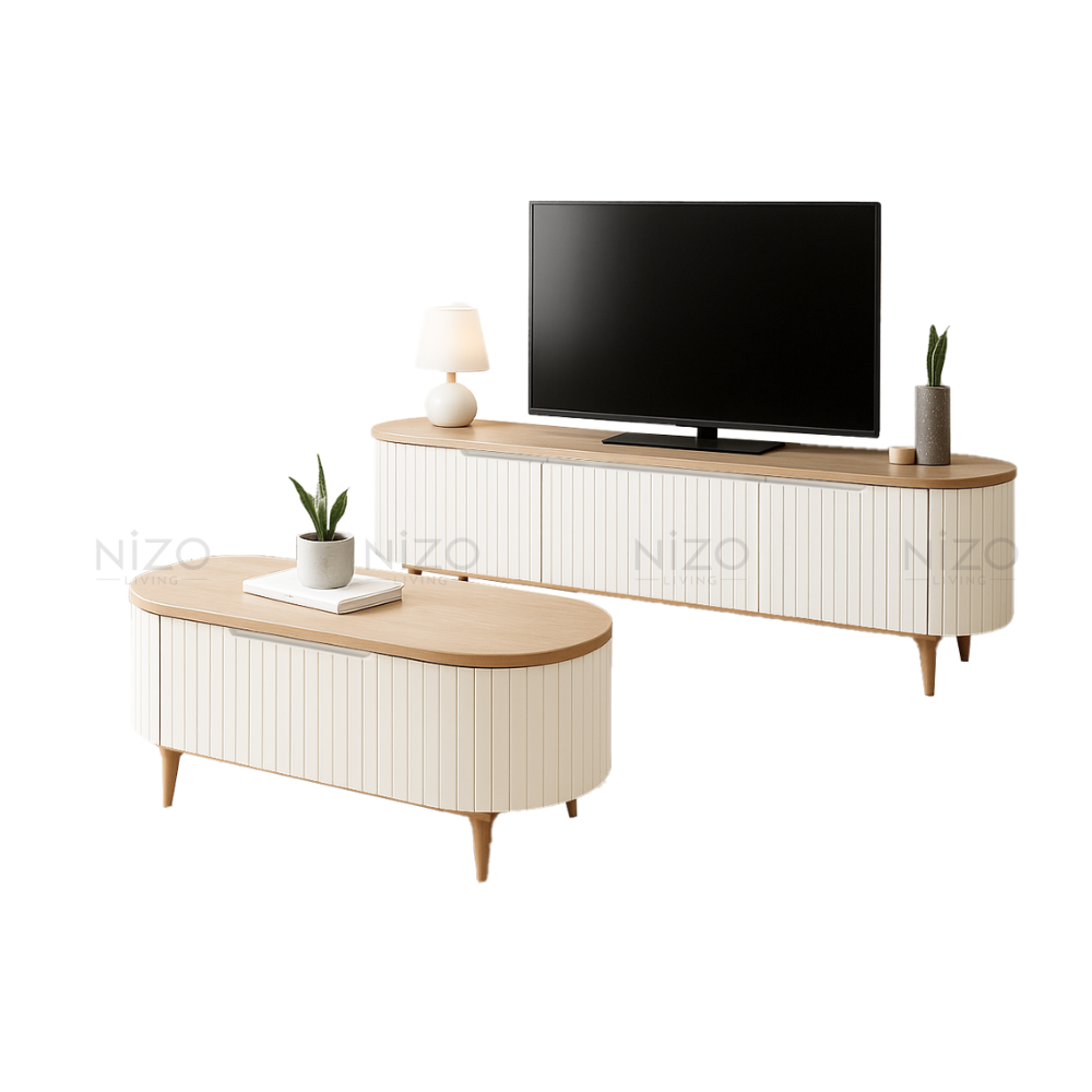 OAKERA 6Ft Round Tv Cabinet With Coffee Table (NEW!)