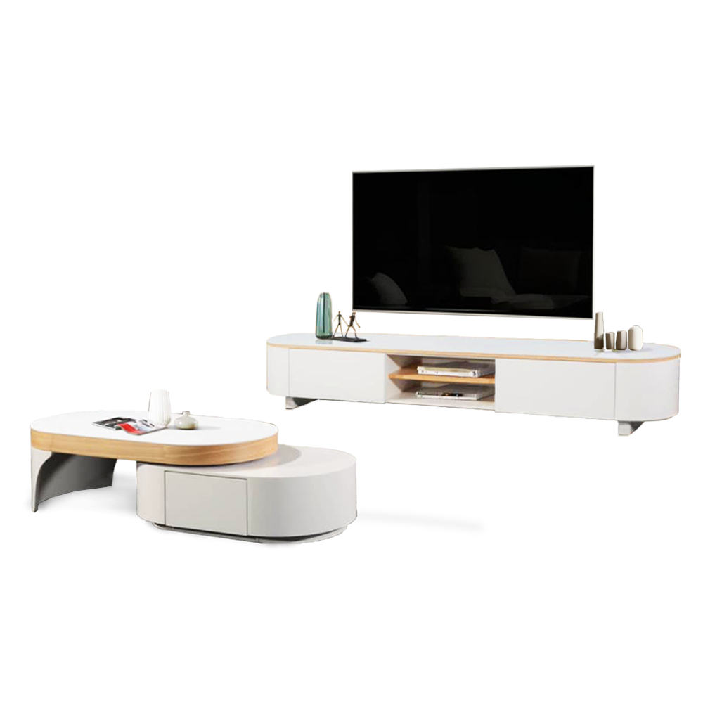 HIQ-A 6.5Ft Ceramic Tv Cabinet With Ceramic Coffee Table
